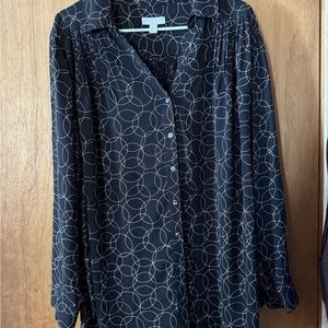 Charter Club Black Button Down Shirt with White Circular Pattern